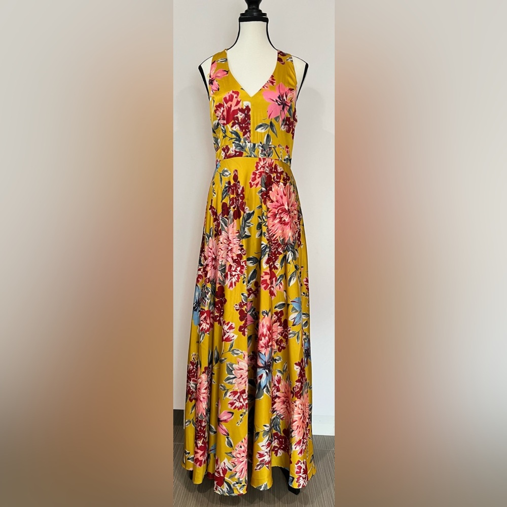 Nicole Miller New York Yellow Floral Halter Maxi Dress